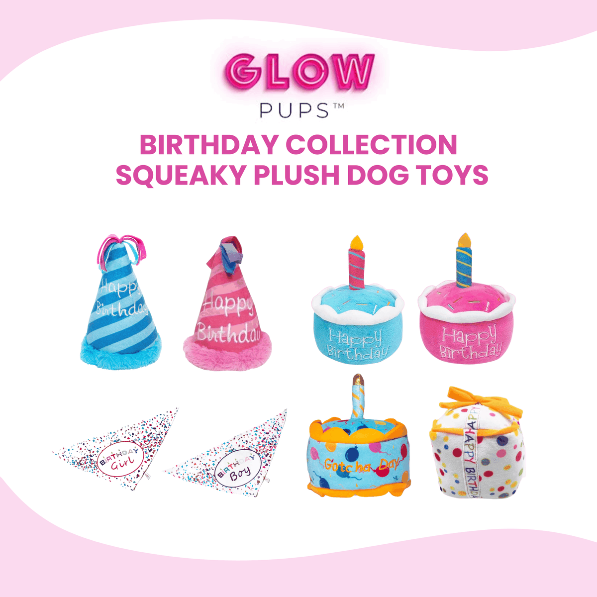 Glow Pups: Pink Birthday Cake Squeaky Plush Dog Toy