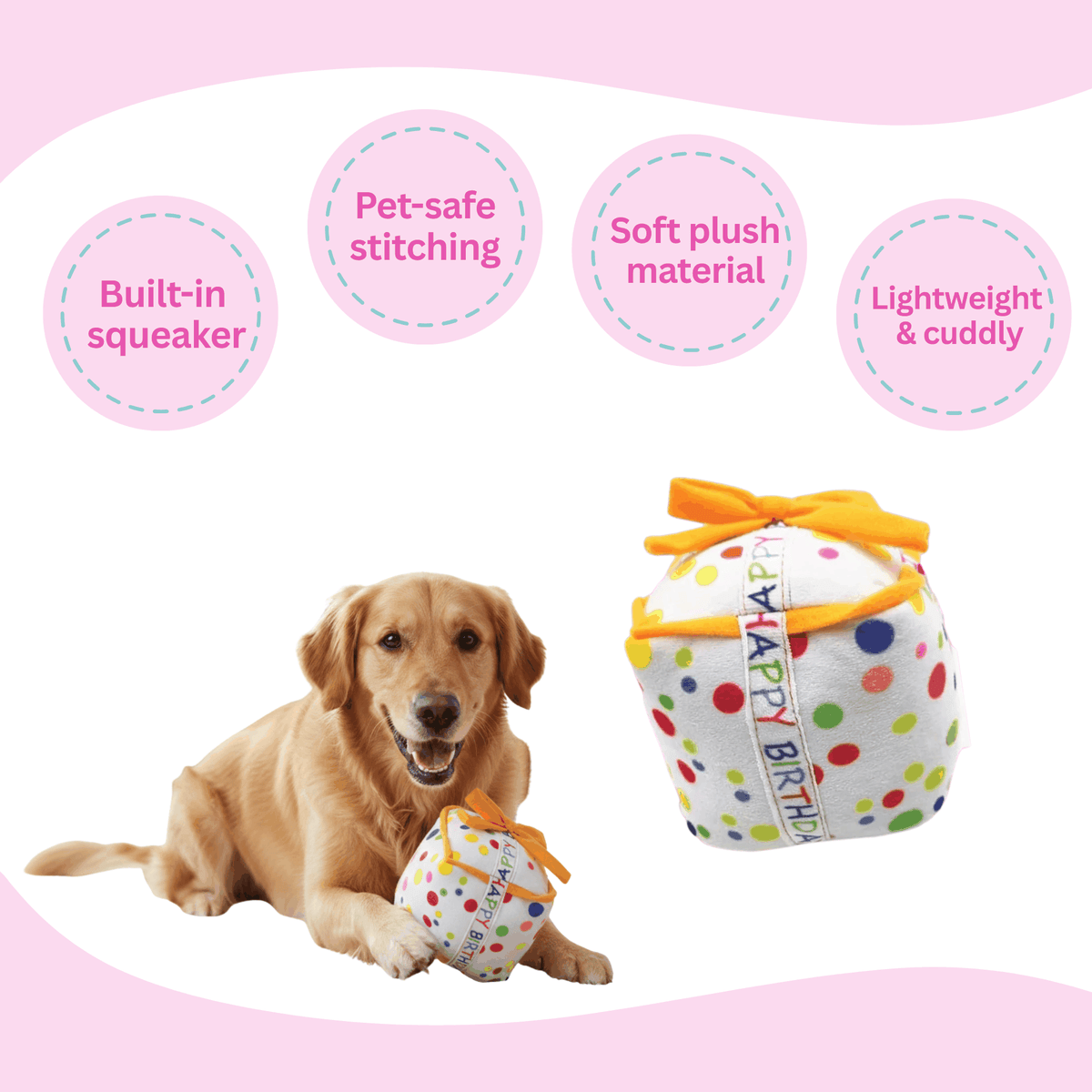 Glow Pups: Birthday Present Squeaky Plush Dog Toy