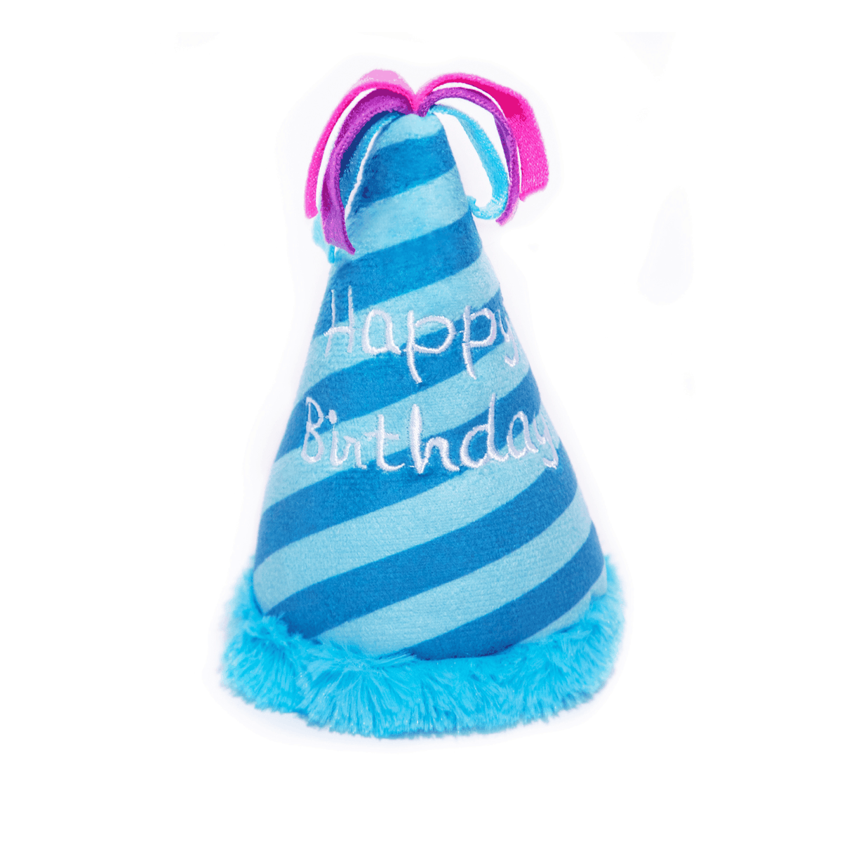 Glow Pups: Blue Birthday Hat Squeaky Plush Dog Toy