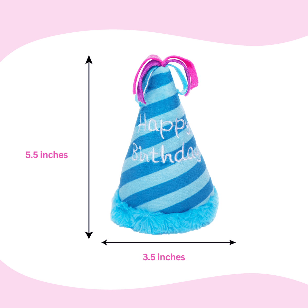 Glow Pups: Blue Birthday Hat Squeaky Plush Dog Toy
