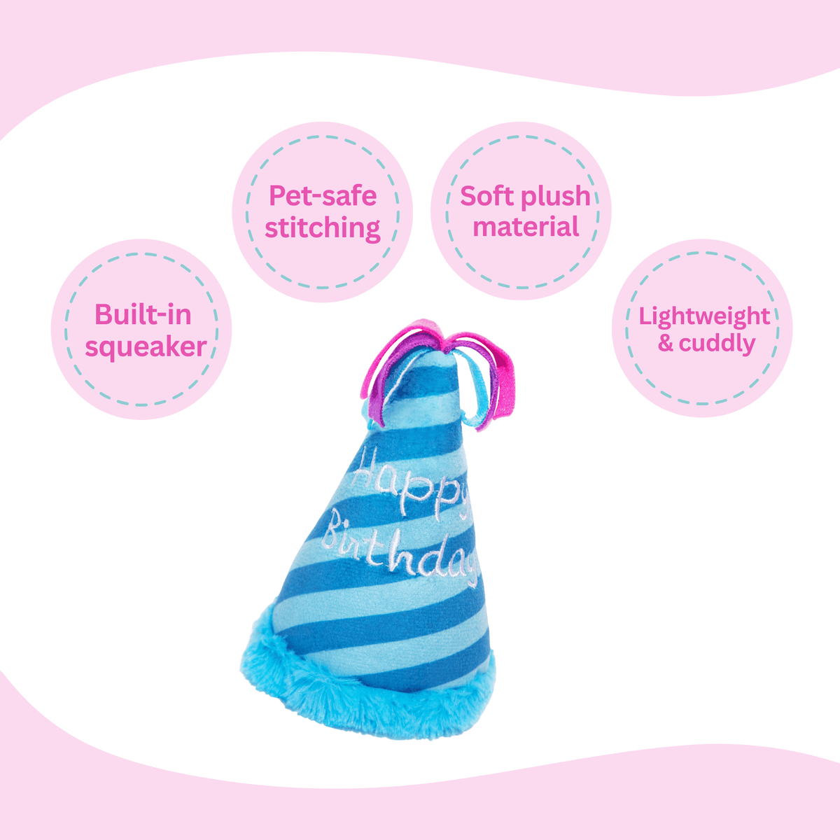 Glow Pups: Blue Birthday Hat Squeaky Plush Dog Toy