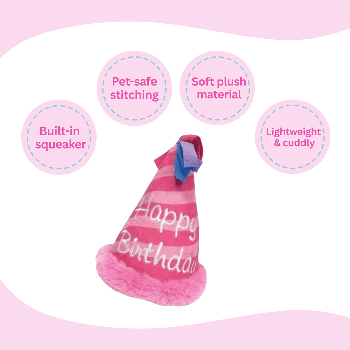 Glow Pups: Pink Birthday Hat Squeaky Plush Dog Toy