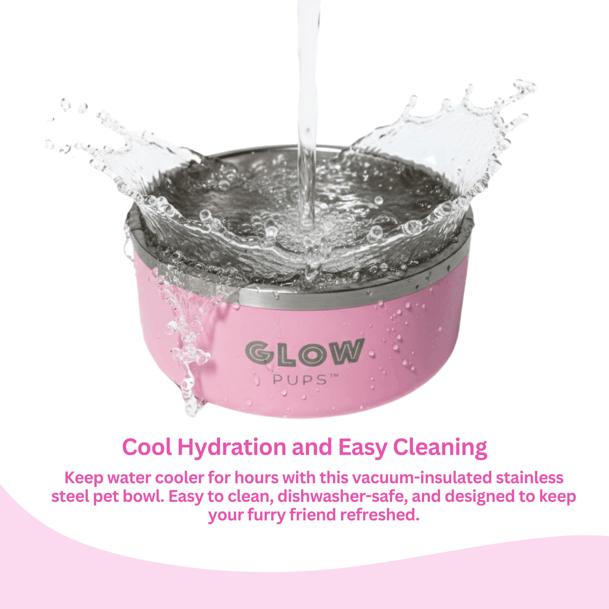 Glow Pups: Light Pink Vacuum Insulated Stainless Steel Dog Bowl