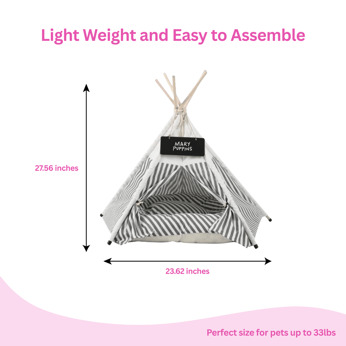 Glow Pups: Grey and White Striped Pet Teepee Dog Bed