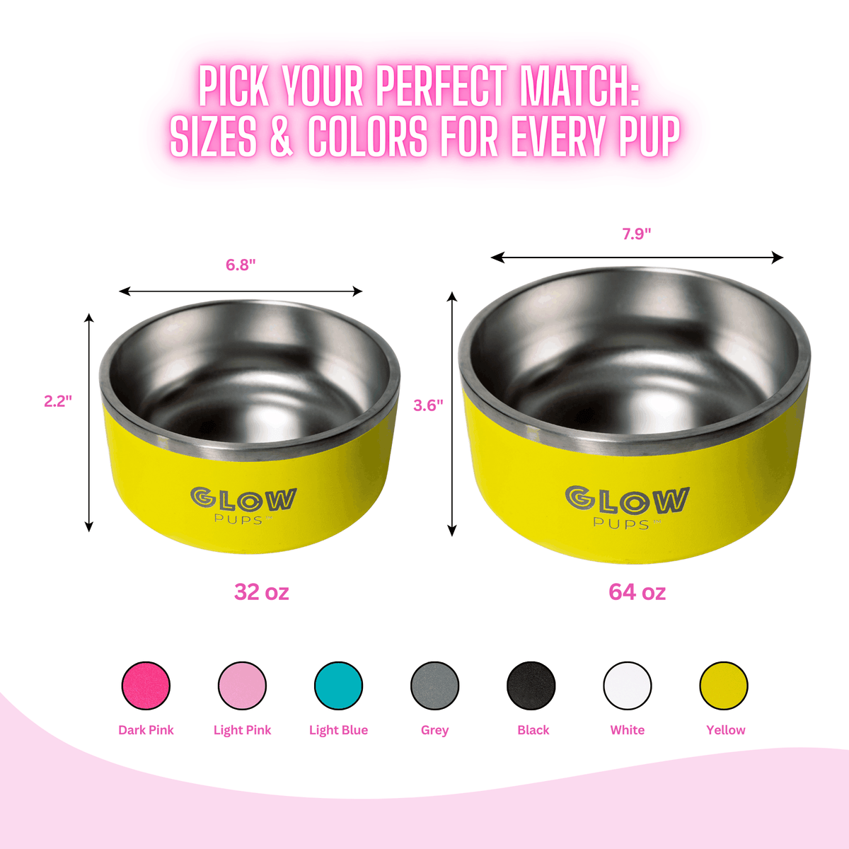 Glow Pups: Sunshine Yellow Vacuum Insulated Stainless Steel Dog Bowl