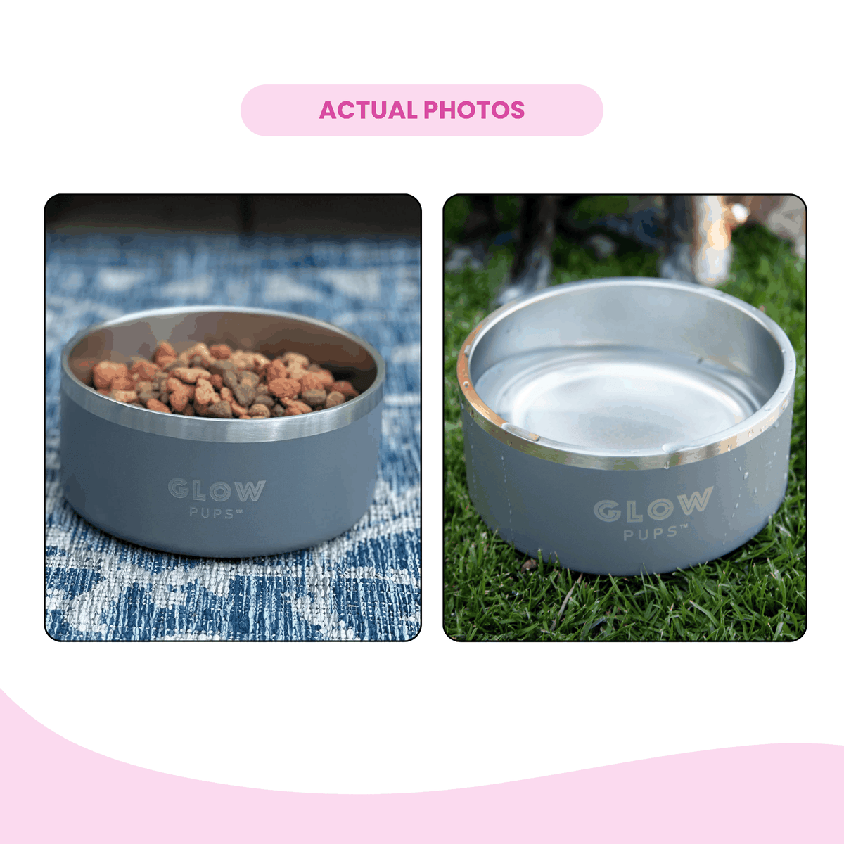 Glow Pups: Grey Vacuum Insulated Stainless Steel Dog Bowl