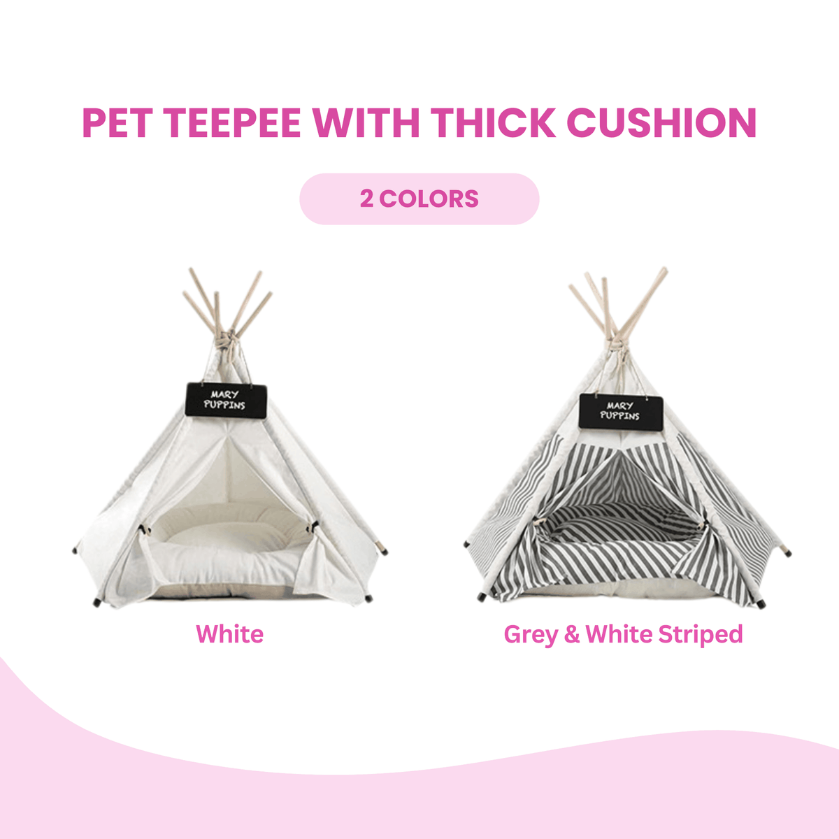 Glow Pups: Grey and White Striped Pet Teepee Dog Bed