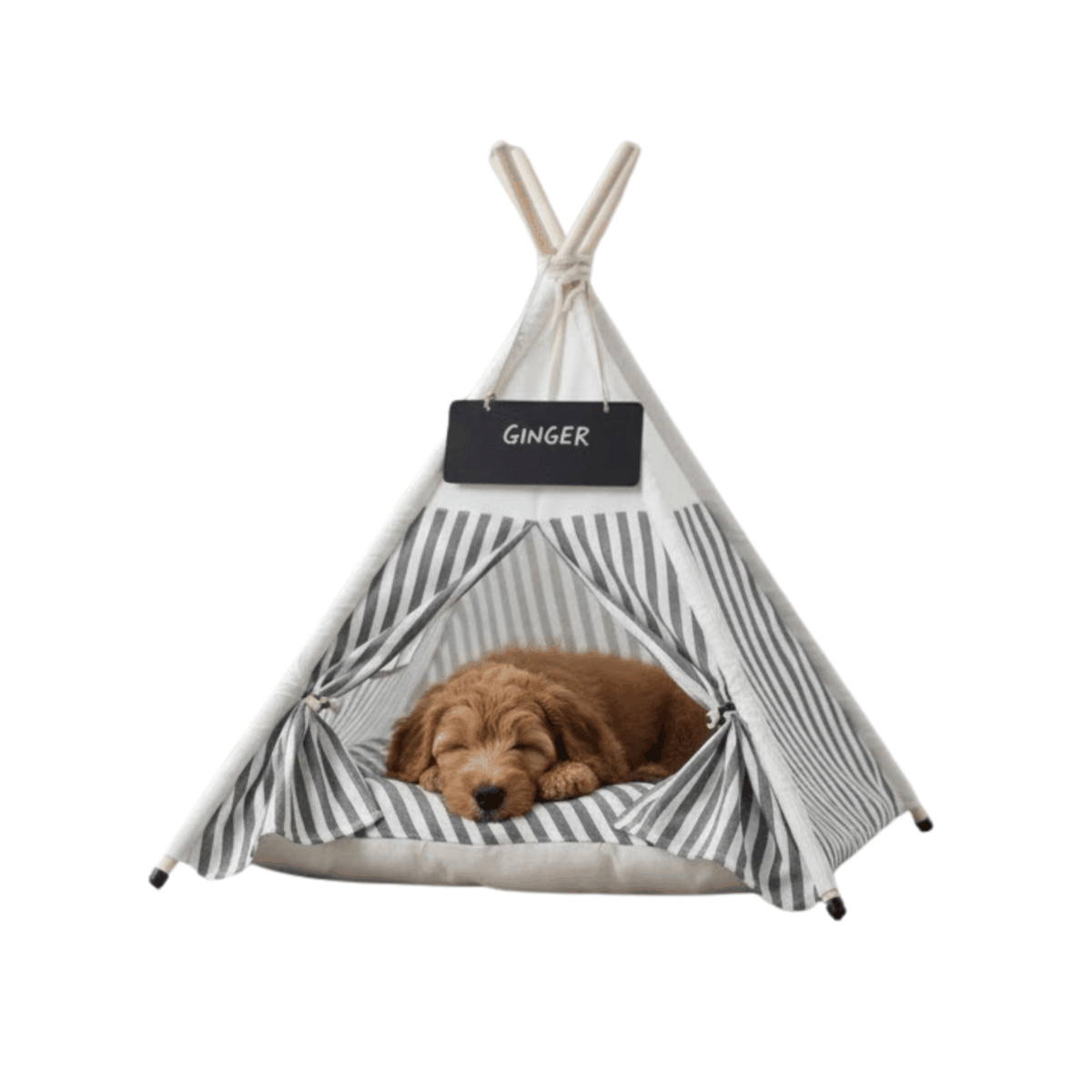 Glow Pups: Grey and White Striped Pet Teepee Dog Bed