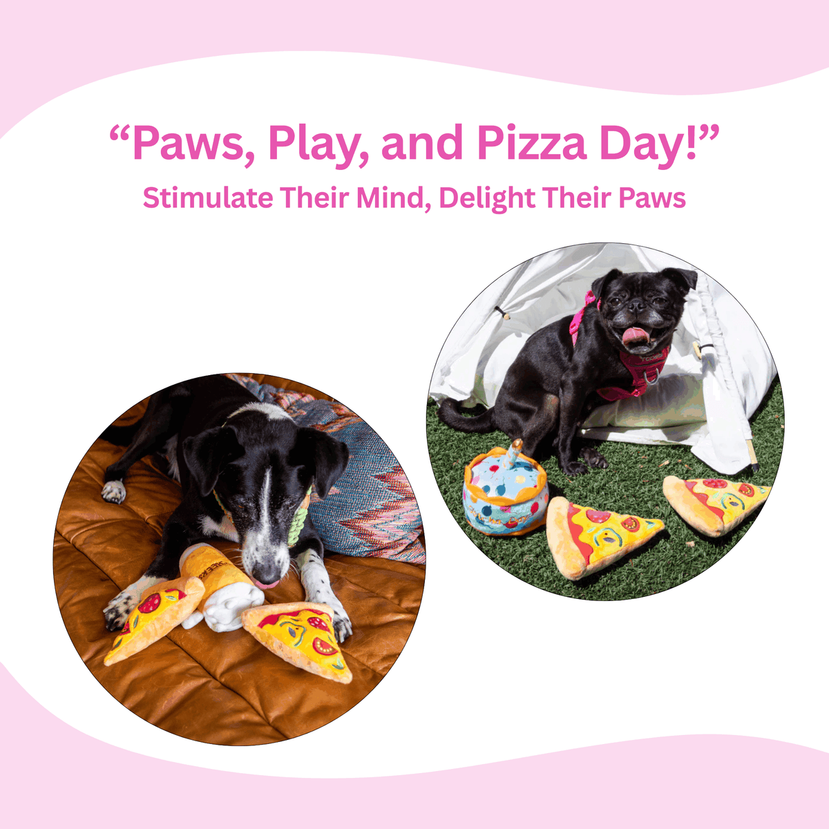 Glow Pups: Pizza Squeaky Plush Dog Toys - 2 Pack
