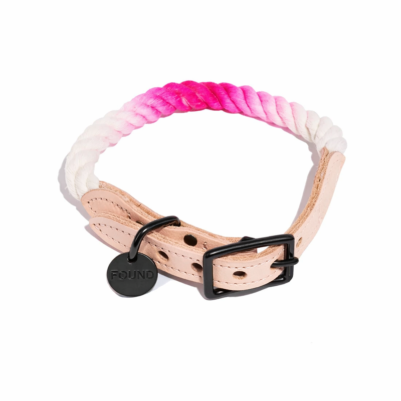 Cotton Candy Ombre Cotton Rope Cat & Dog Collar – Matte Black Hardware