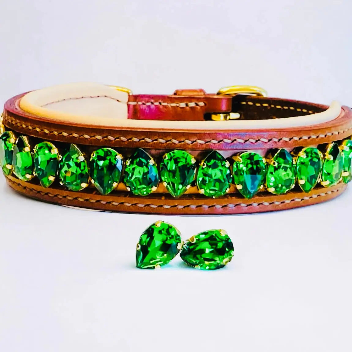Crystal Pet Collars & Accessories: Luxury Pet Collars-Liz Dog Collar Fern Green