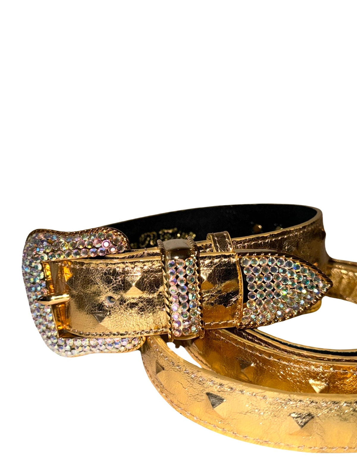 Allysa Payne Glam Gold Embossed Studded Italian Leather With Our Custom Swarovski Crystal Buckle Dog Collar & Leash Set