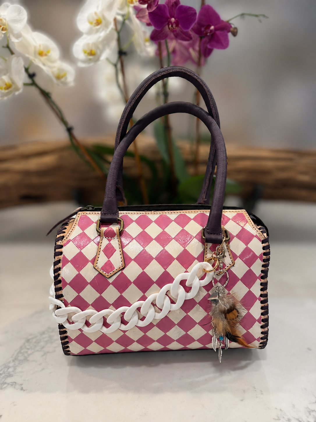 Country Lilac Checkered Speedy Western Genuine Leather Purse | HT Animal Supply