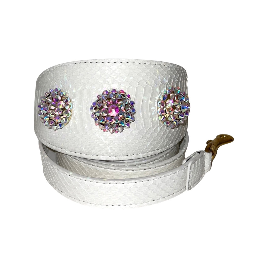 Allysa Payne Matte White 3-Inch Wide Style , With Our Custom Swarovski Rivets Dog Collar & Leash Set