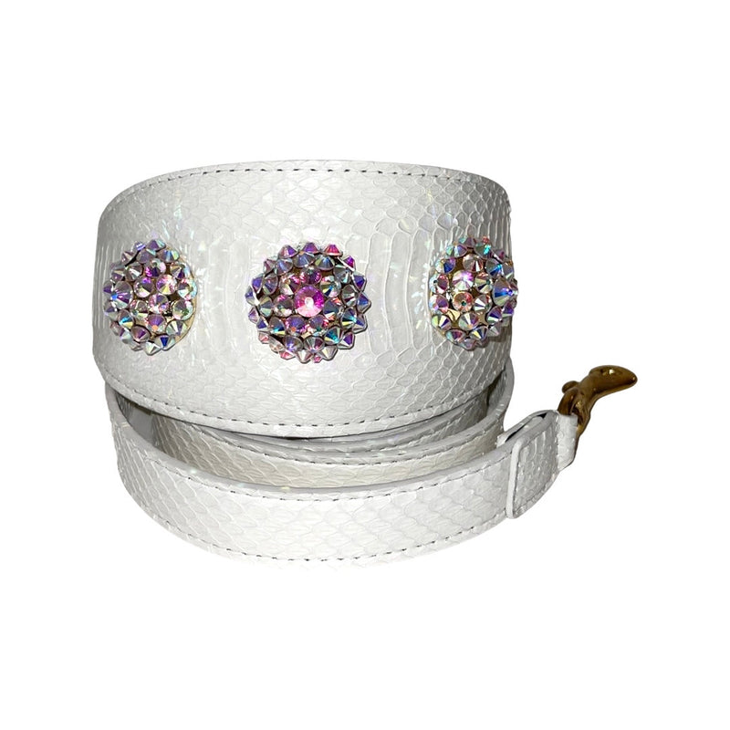 Stunning Matte White 3" Wide Style Collar & Leash Set, With Our Custom Swarovski Rivets