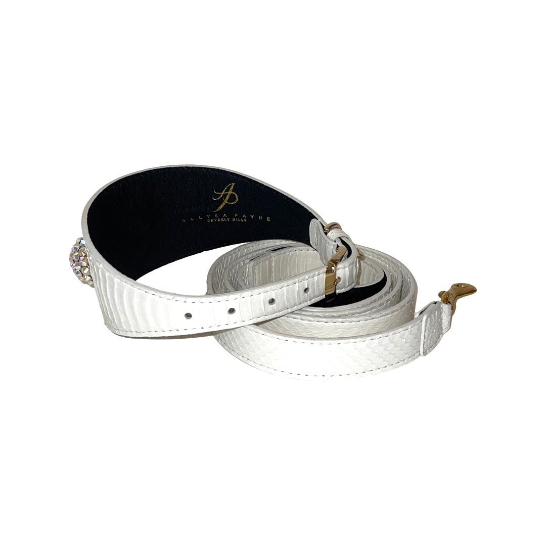 Allysa Payne Matte White 3-Inch Wide Style , With Our Custom Swarovski Rivets Dog Collar & Leash Set