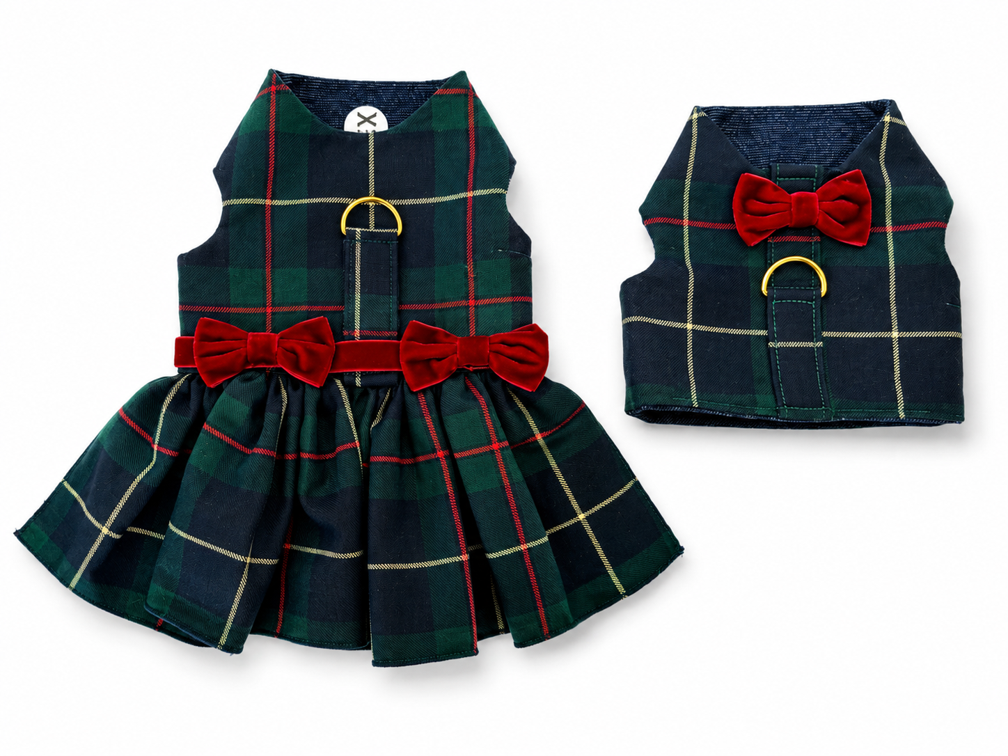 Heads or Tails Pup Green Plaid Dog Dress
