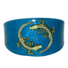 Dark Turquoise 3” Wide Style Snake Collar With Green Rhinestone Alligators