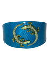 Dark Turquoise 3" Wide Style Snake Collar With Green Rhinestone Alligators