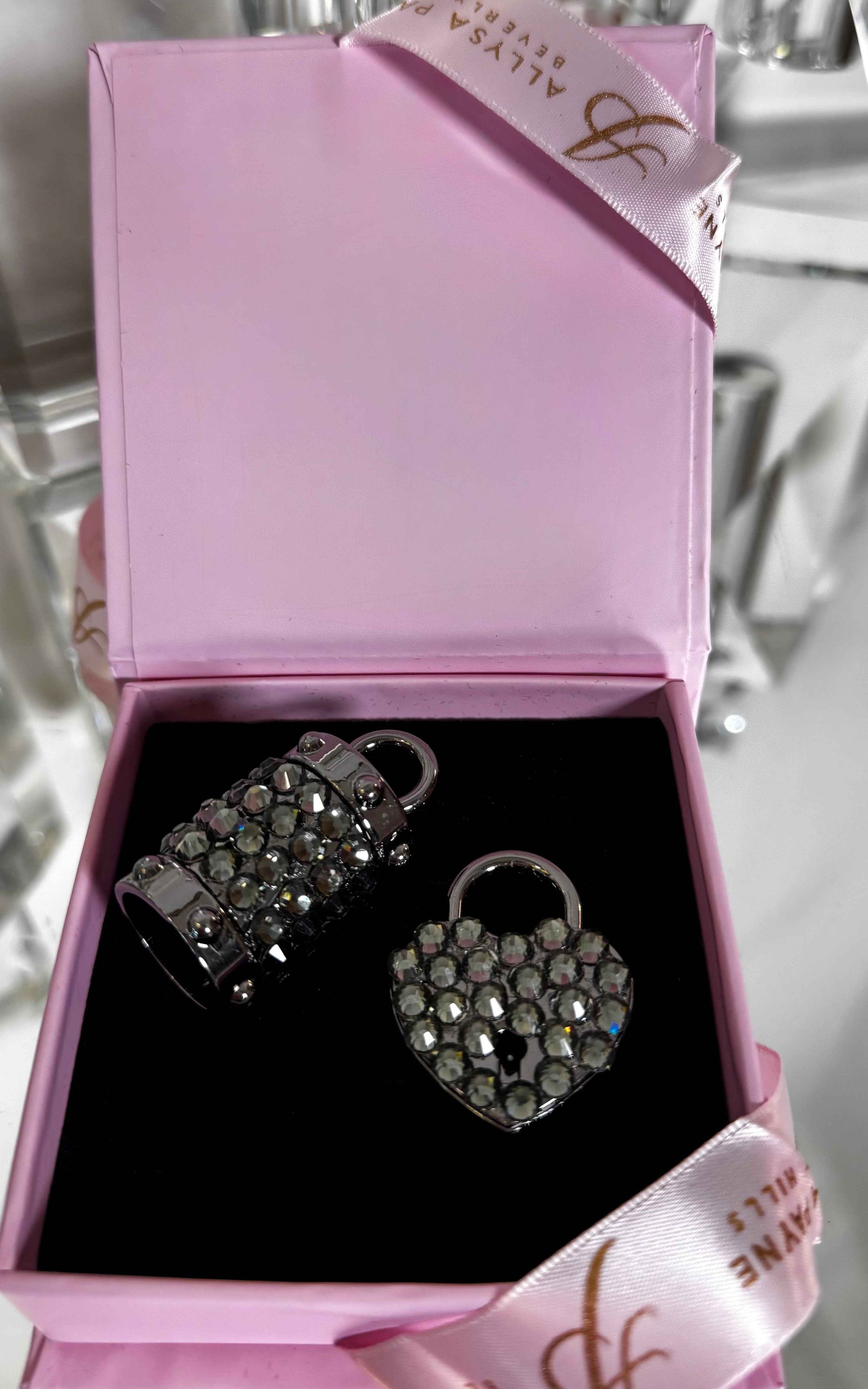 Allysa Payne Gun Metal Swarovski Crystal Love Charm Set