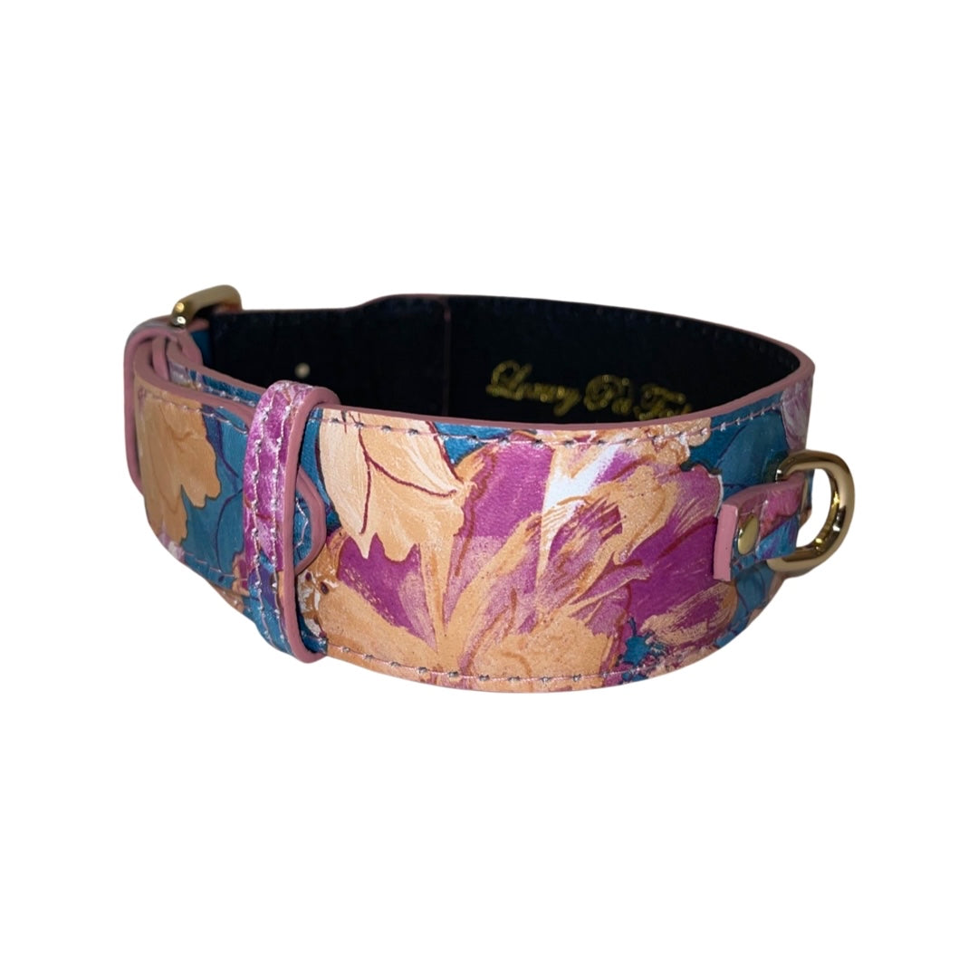 Allysa Payne Floral Print Italian Leather Classic Dog Collar