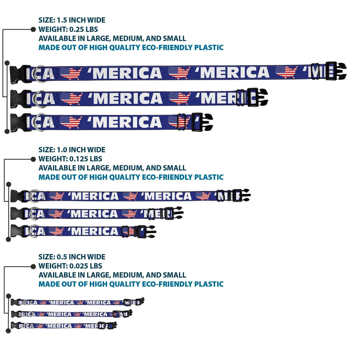 Plastic Clip Collar - MERICA/USA Silhouette Blue/White/US Flag