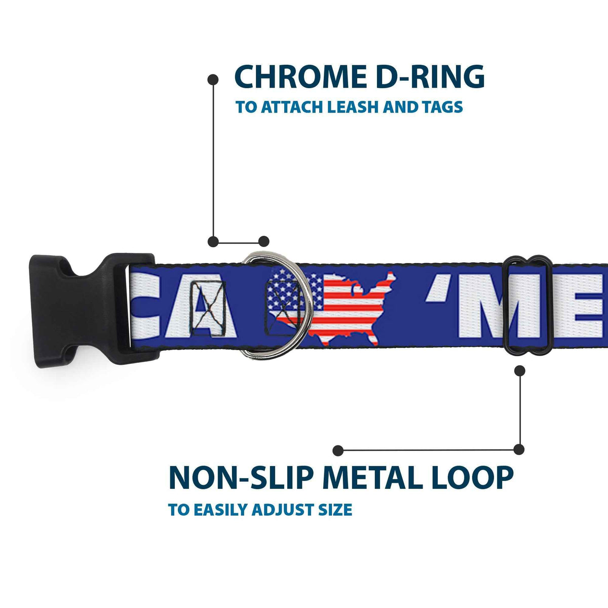 Plastic Clip Collar - MERICA/USA Silhouette Blue/White/US Flag