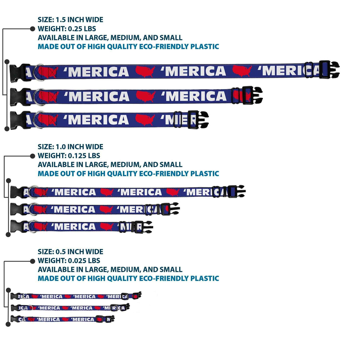 Plastic Clip Collar - MERICA/USA Silhouette Blue/White/Red