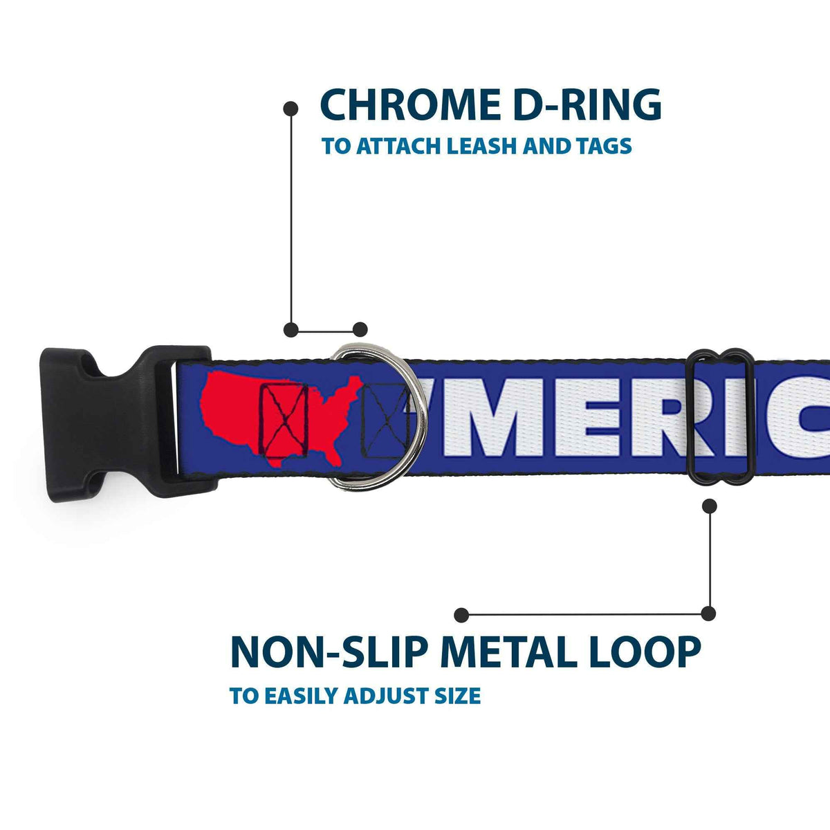 Plastic Clip Collar - MERICA/USA Silhouette Blue/White/Red