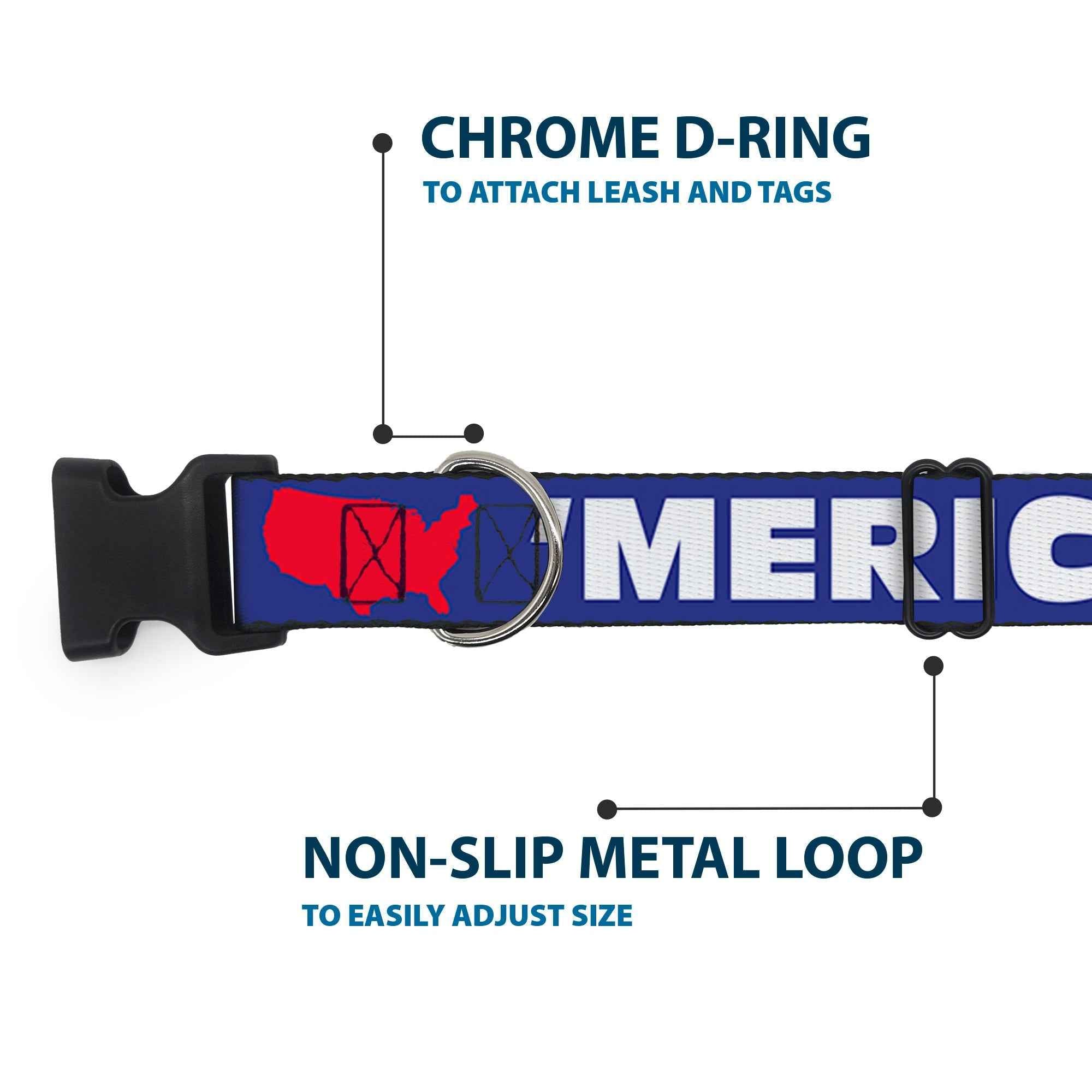 Plastic Clip Collar - 'MERICA/USA Silhouette Blue/White/Red