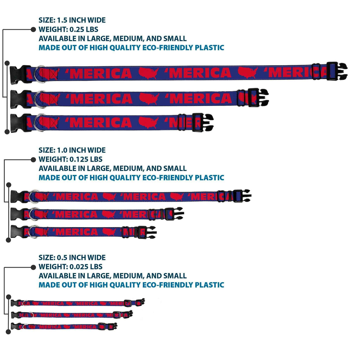 Plastic Clip Collar - MERICA/USA Silhouette Blue/Red