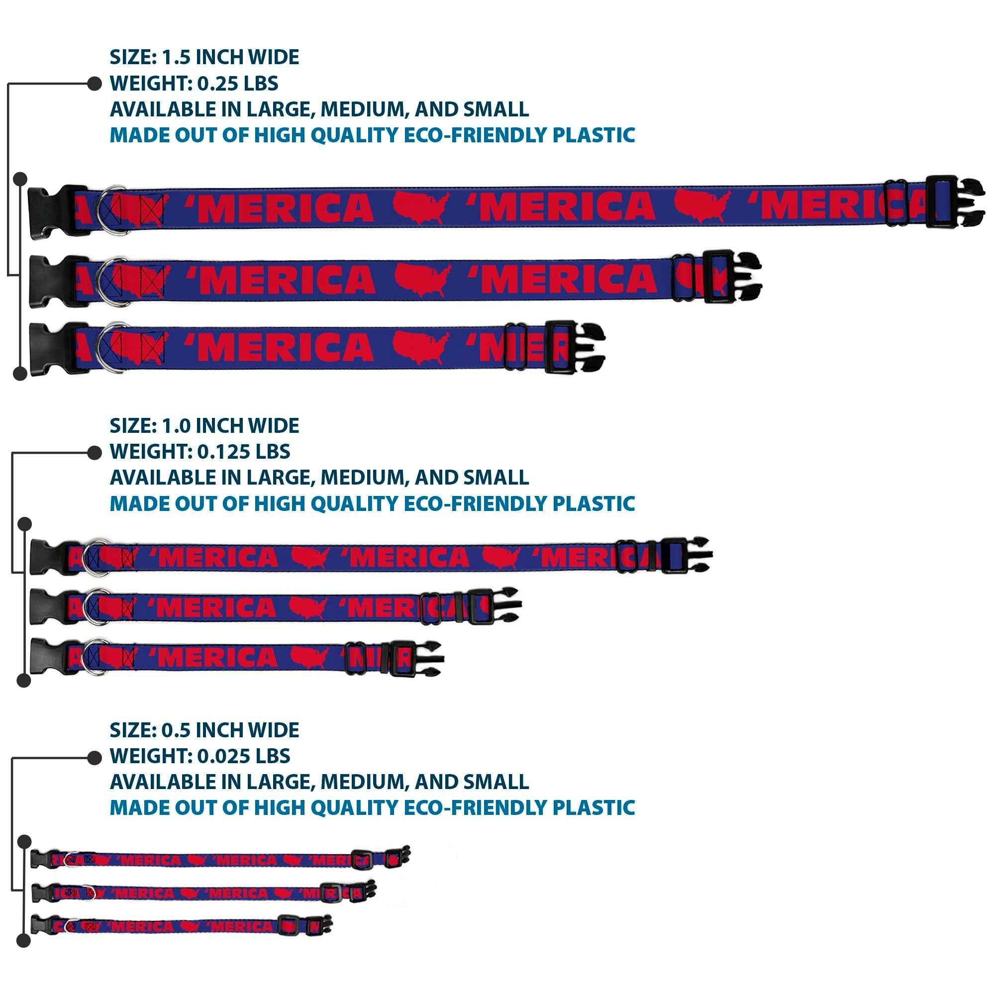 Plastic Clip Collar - 'MERICA/USA Silhouette Blue/Red