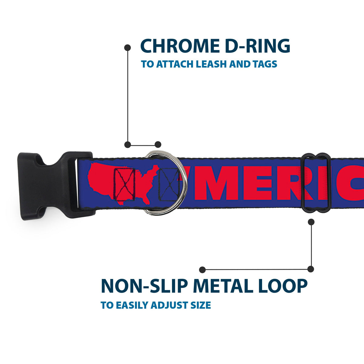 Plastic Clip Collar - MERICA/USA Silhouette Blue/Red | HT Animal Supply