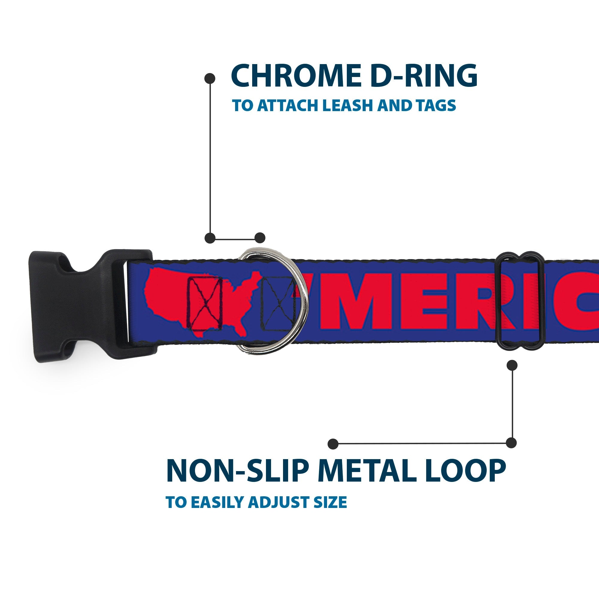 Plastic Clip Collar - 'MERICA/USA Silhouette Blue/Red