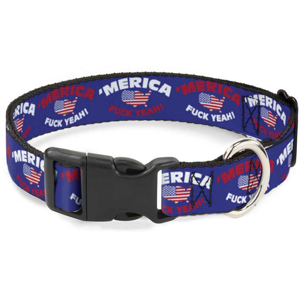 Plastic Clip Collar - MERICA FUCK YEAH!/USA Silhouette Blue/White/Red/US Flag