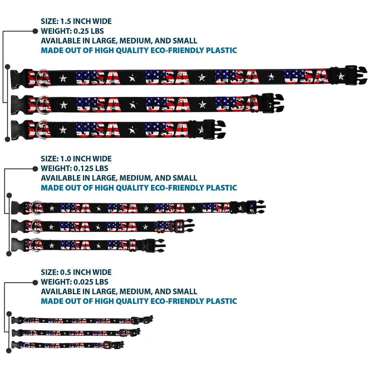 Plastic Clip Collar - USA w/Star Black/US Flags