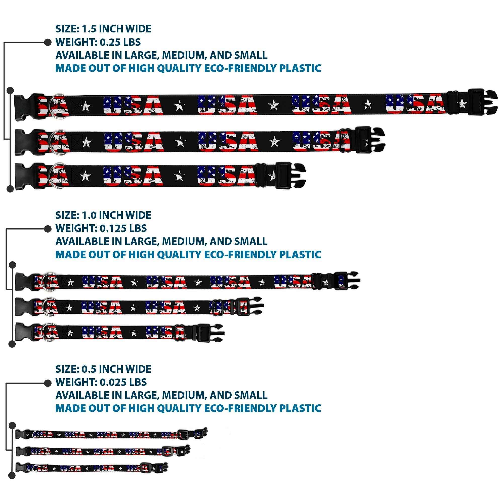 Plastic Clip Collar - USA w/Star Black/US Flags