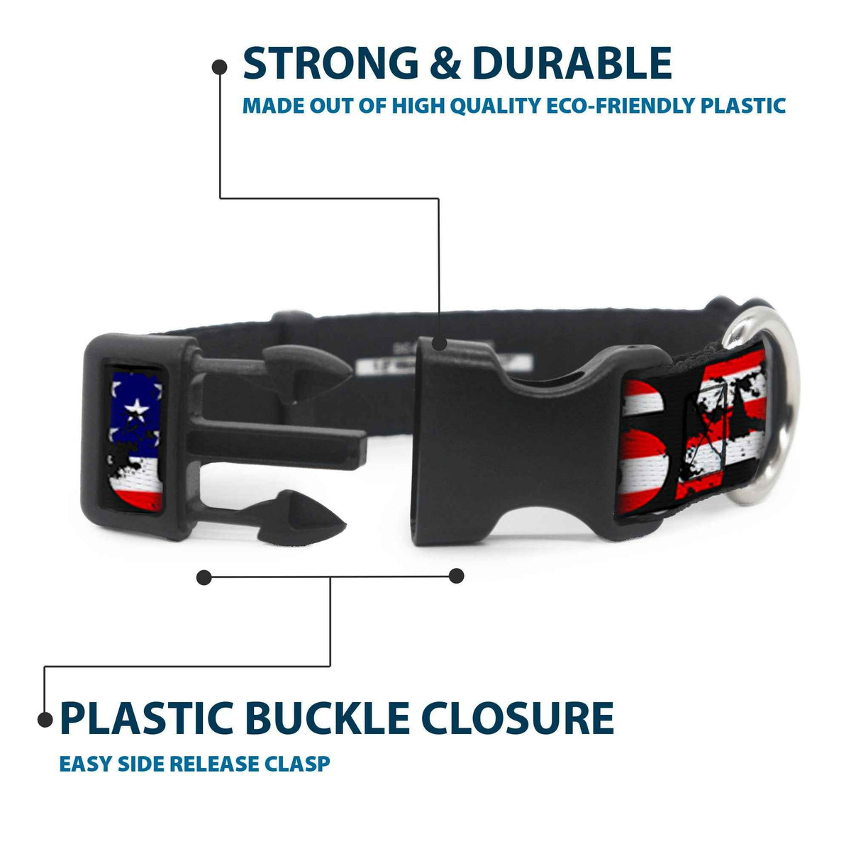 Plastic Clip Collar - USA w/Star Black/US Flags