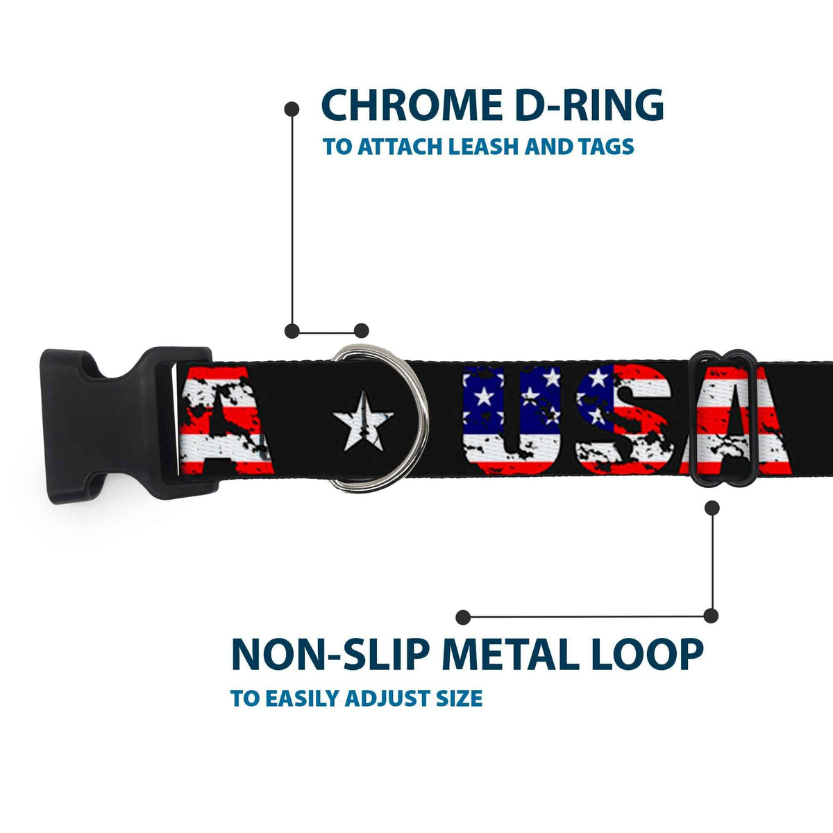 Plastic Clip Collar - USA w/Star Black/US Flags