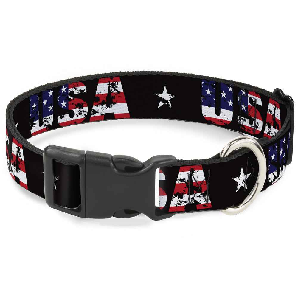 Plastic Clip Collar - USA w/Star Black/US Flags