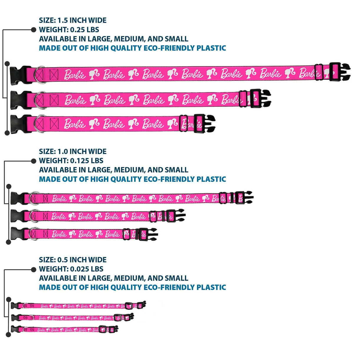 Plastic Clip Collar - BARBIE Script Signature Logo and Silhouette Hot Pink/White
