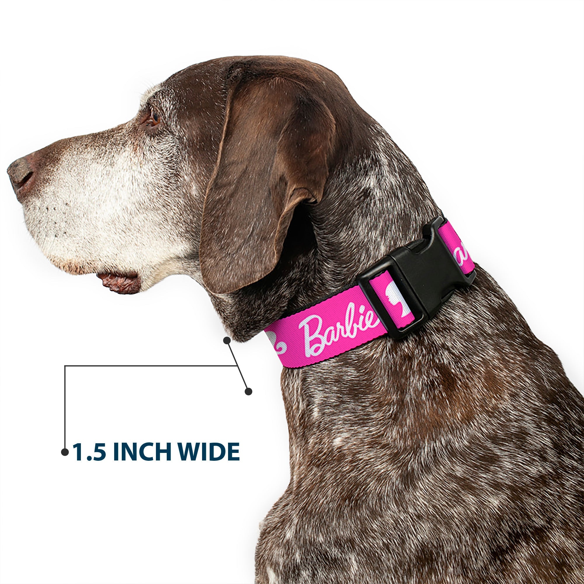 Plastic Clip Collar - BARBIE Script Signature Logo and Silhouette Hot Pink/White
