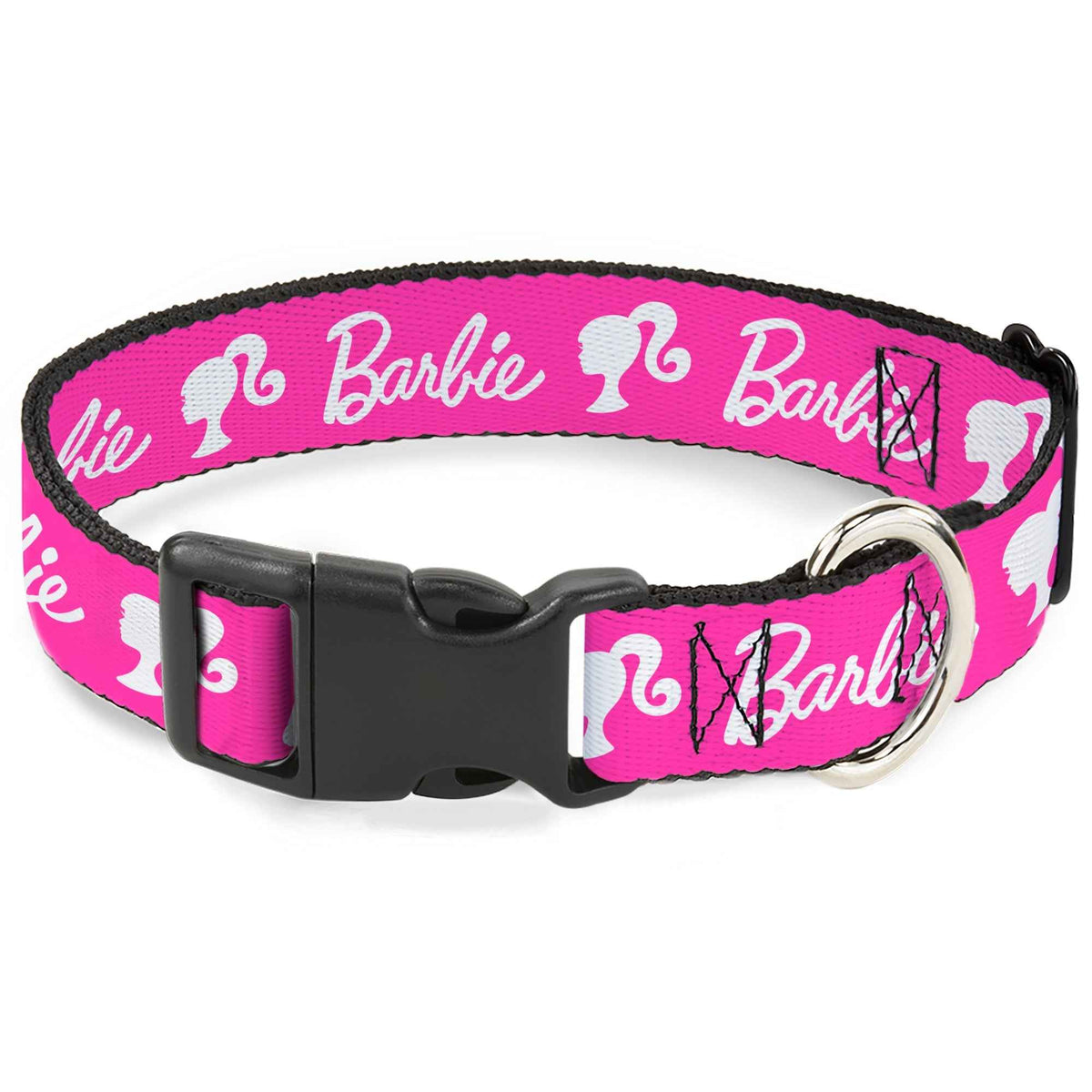 Plastic Clip Collar - BARBIE Script Signature Logo and Silhouette Hot Pink/White