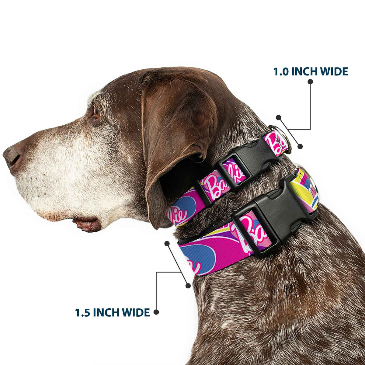 Plastic Clip Collar - BARBIE Script Signature Logo Abstract Multi Color/White