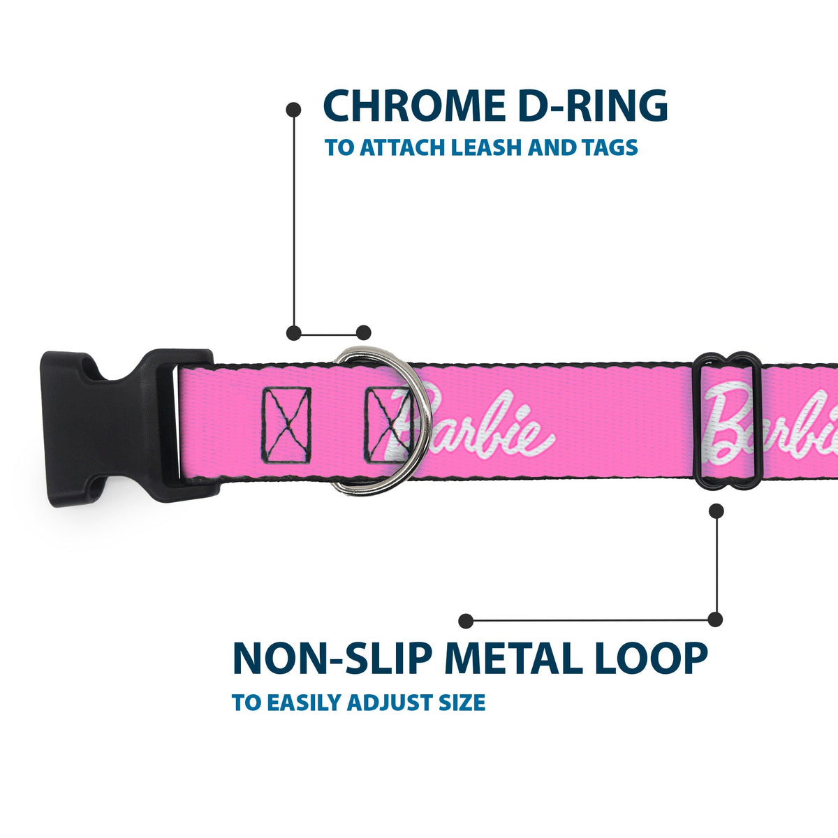 Plastic Clip Collar - BARBIE Script Signature Logo Pink/White | HT Animal Supply
