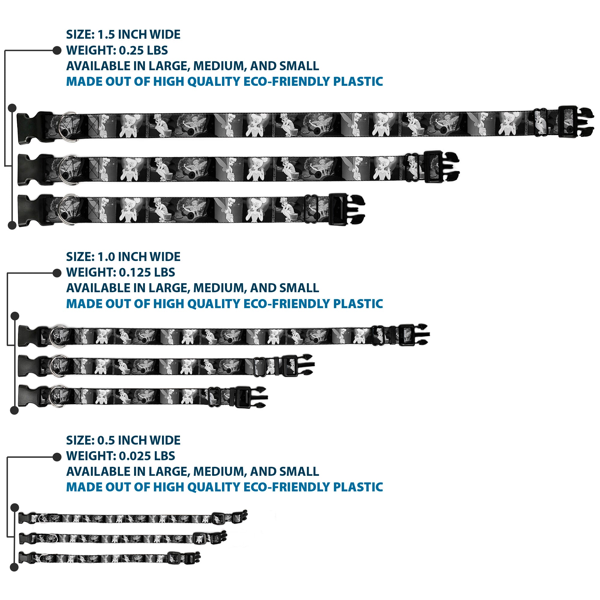 Plastic Clip Collar - Tinker Bell Scenes Black/White