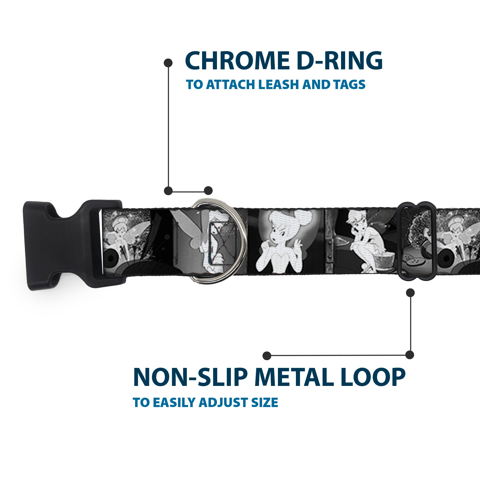 Plastic Clip Collar - Tinker Bell Scenes Black/White