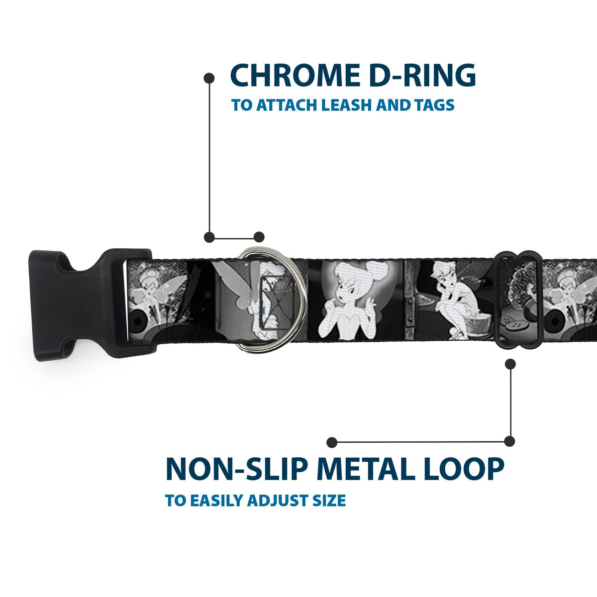 Plastic Clip Collar - Tinker Bell Scenes Black/White