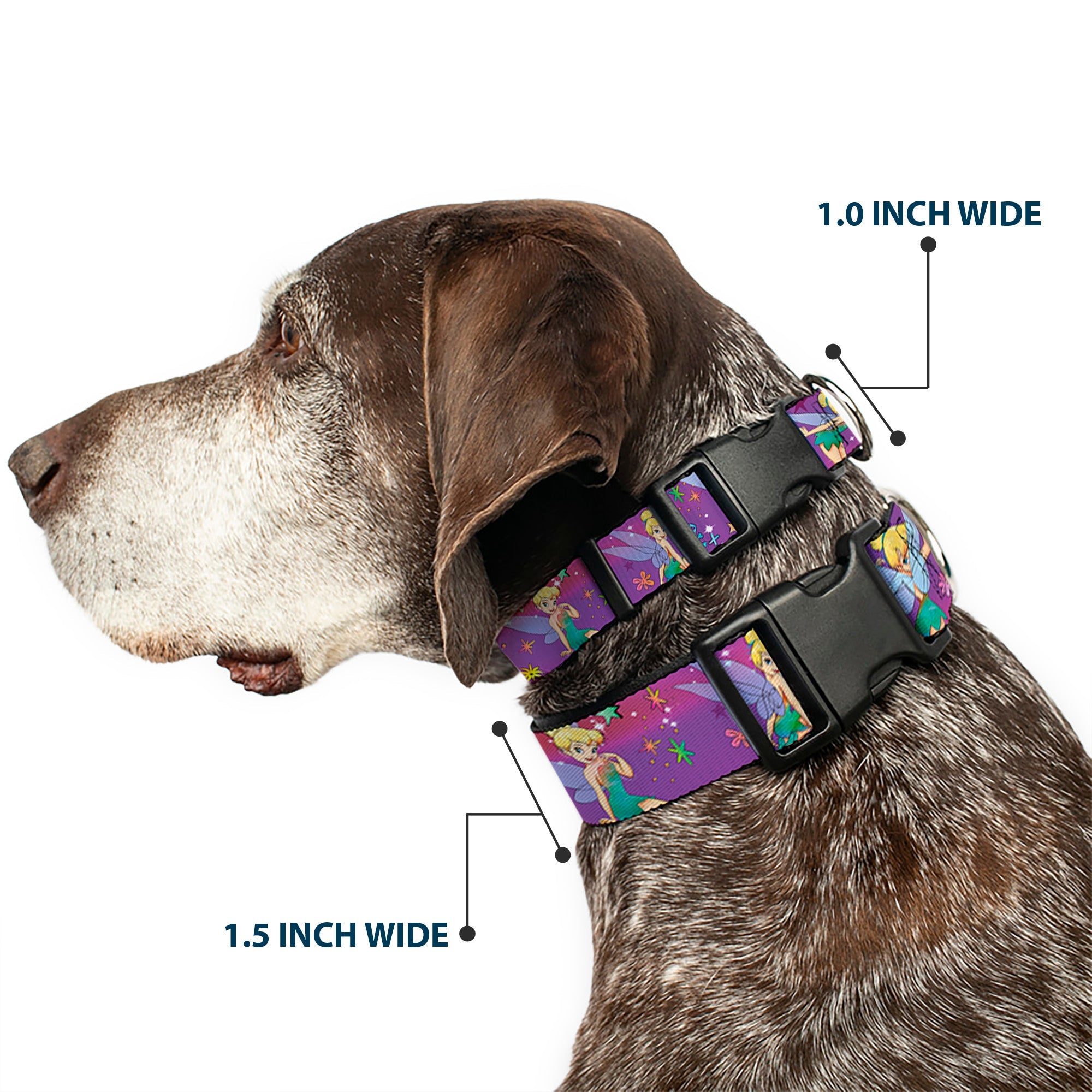 Plastic Clip Collar - Tinker Bell Poses/Flowers/Stars/Skull Purple