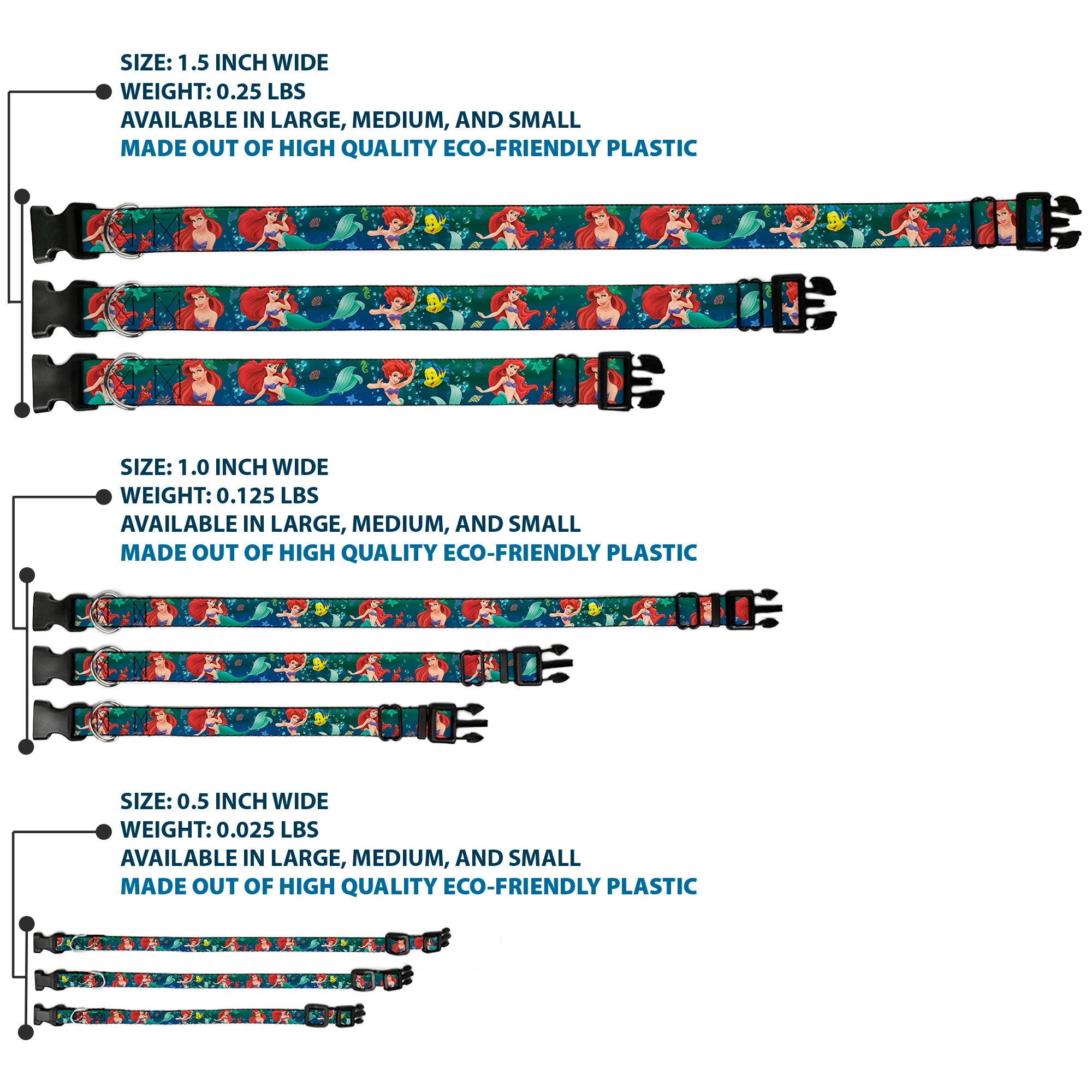 Plastic Clip Collar - Ariel Poses w/Flounder Green/Blue Fade